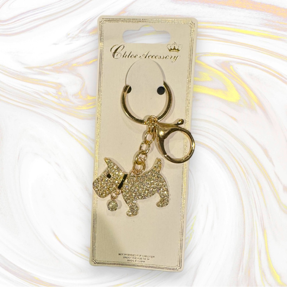 Sparkly Gold Terrier Dog Rhinestone Bag Charm Keychain by Chloe Accessory
